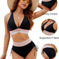 🌞Last Day Special Price £12.98!!💥-👙High Waisted Tummy Control Color Block Bikini Sets