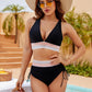 🌞Last Day Special Price £12.98!!💥-👙High Waisted Tummy Control Color Block Bikini Sets