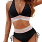 🌞Last Day Special Price £12.98!!💥-👙High Waisted Tummy Control Color Block Bikini Sets