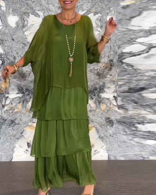 🌸LAST DAY PROMOTION - 50%OFF🌸 Elegant 3/4 Sleeve Maxi Dress with Delicate Ruffles 🌺