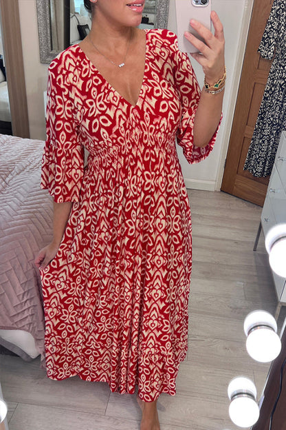 🔥LAST DAY SALE 49% OFF🔥💃Bohemian Vintage V-Neck Floral Casual Long Dresses