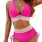 🌞Last Day Special Price £12.98!!💥-👙High Waisted Tummy Control Color Block Bikini Sets