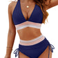 🌞Last Day Special Price £12.98!!💥-👙High Waisted Tummy Control Color Block Bikini Sets