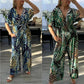 💖LAST DAY SALE 50% OFF💖Women's Summer Fashion Leaf Print Plus Size Bodysuit with Elastic Waist