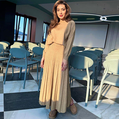 💥BLACK FRIDAY SALE 50% OFF!💃Women's Round-Neck Top ＆ Pleated Skirt 2-Piece Set