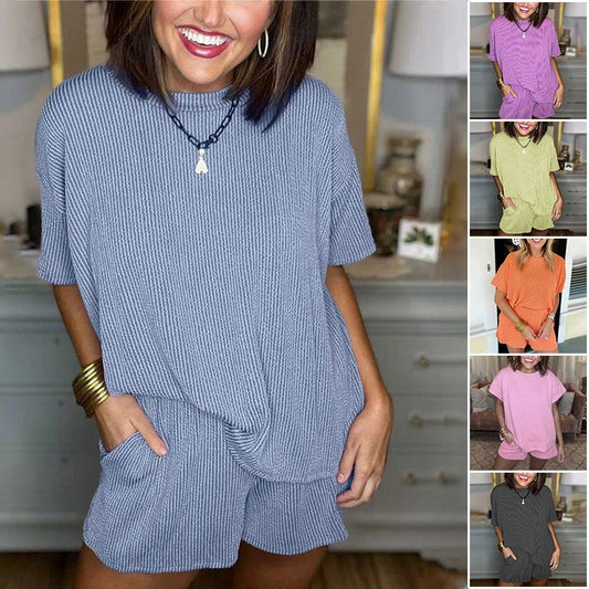 🔥2025 Hot Sale 50% OFF🔥Women's Short-sleeve Ribbed Top and Shorts Set