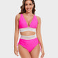 🌞Last Day Special Price £12.98!!💥-👙High Waisted Tummy Control Color Block Bikini Sets